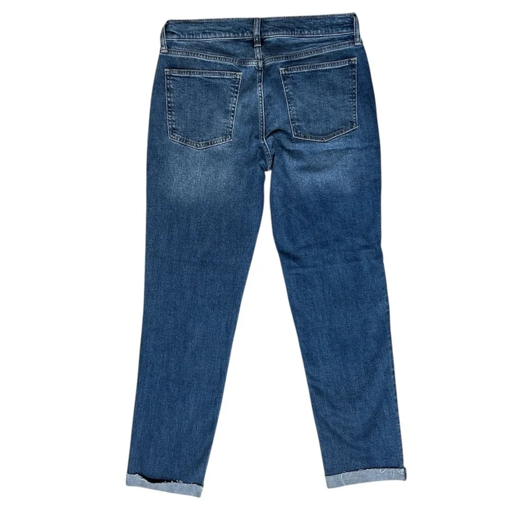 GAP Girlfriend Mid Rise Jeans sz 27/4 Tall Medium Wash Cuffed Raw Hem Stretch - Picture 3 of 11